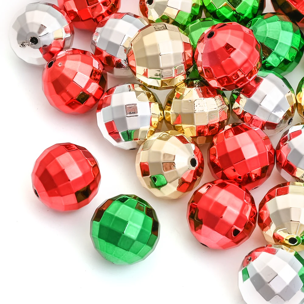 20mm 10 Stück UV-elektroplattierte facettierte Acrylperlen, runde lose Abstandsperlen für Weihnachten, für DIY-Schmuckherstellung und Bastelbedarf – Detail 1