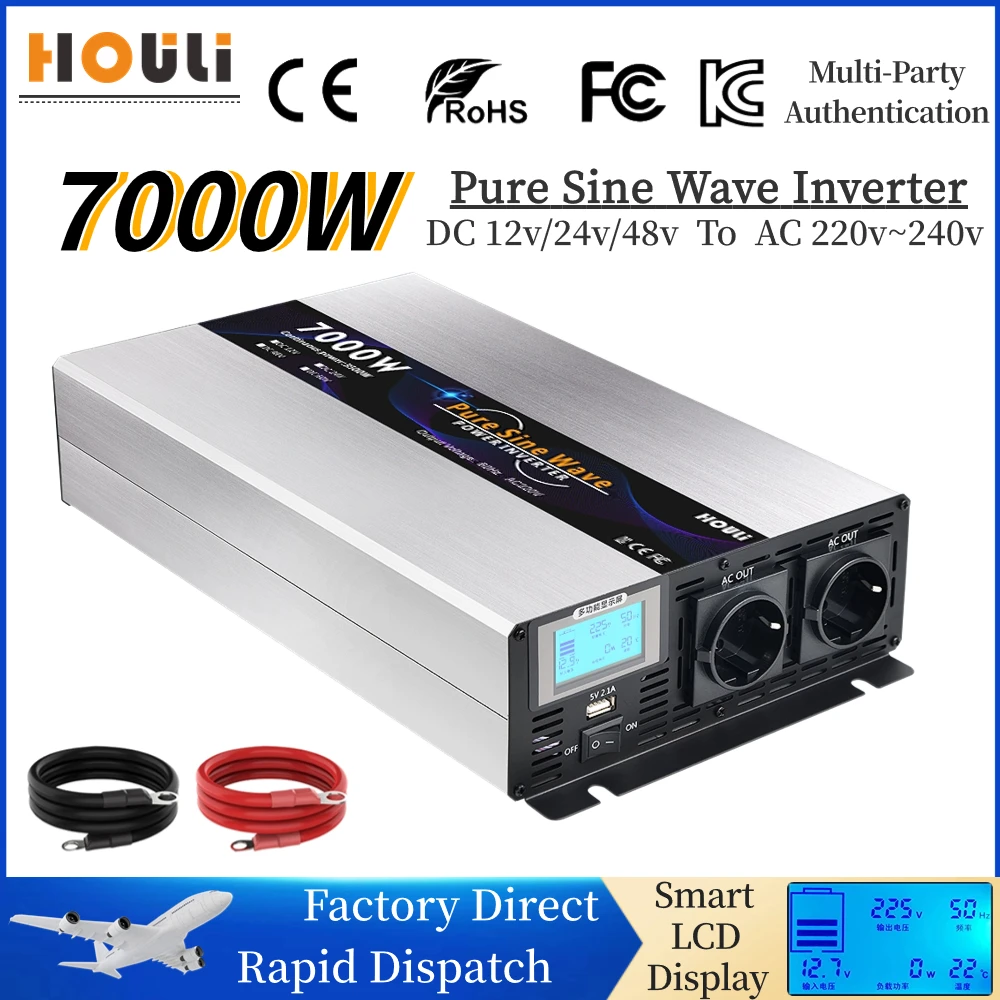 

Pure Sinus Wave 12v 24v 48v To AC 220v 230v Inverter 3000W 5000W 6000W 7000W Portable Power Bank Converter Solar Car Transformer