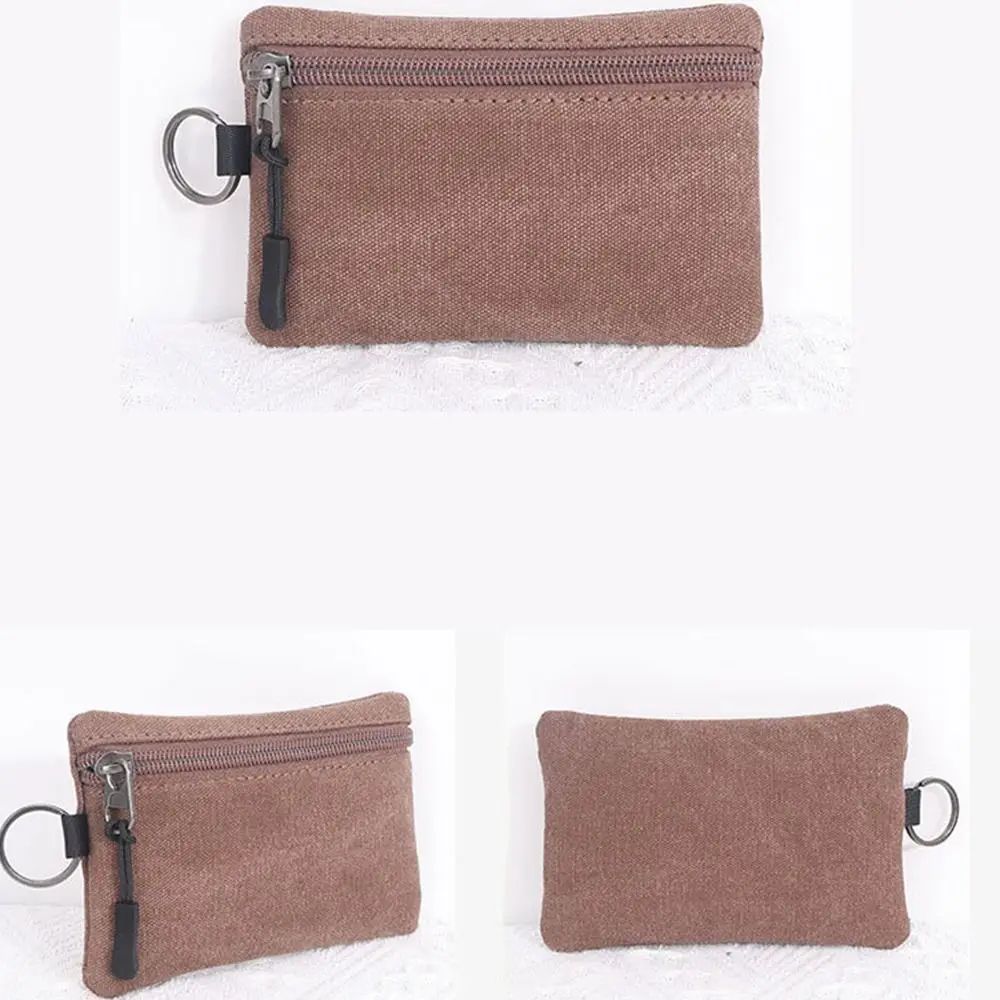 Casual Hand-held Canvas Coin Purse Solid Color with Key Ring Mini Coin Pouch Durable Classic Pouch Bag Men