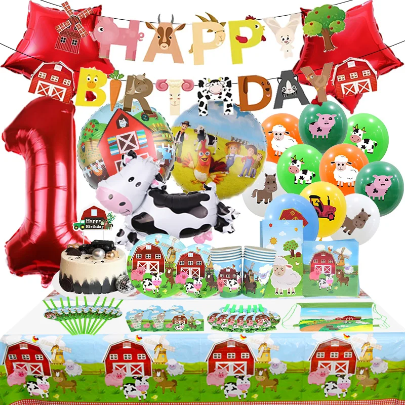 Dekoration für die Farm-Geburtstagsparty, Ranch-Hintergrund, Einweggeschirr, Latexballon für Kinder, Eventzubehör, Banner, Kindergeschenk