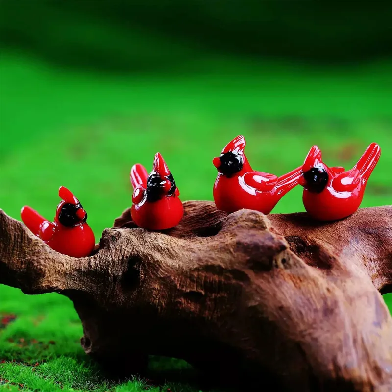 5/10pcs Mini Resin Red Cardinal Bird Miniatures, Cute Fairy Craft DIY Ornament Accessories, Moss Micro Landscape Supplies