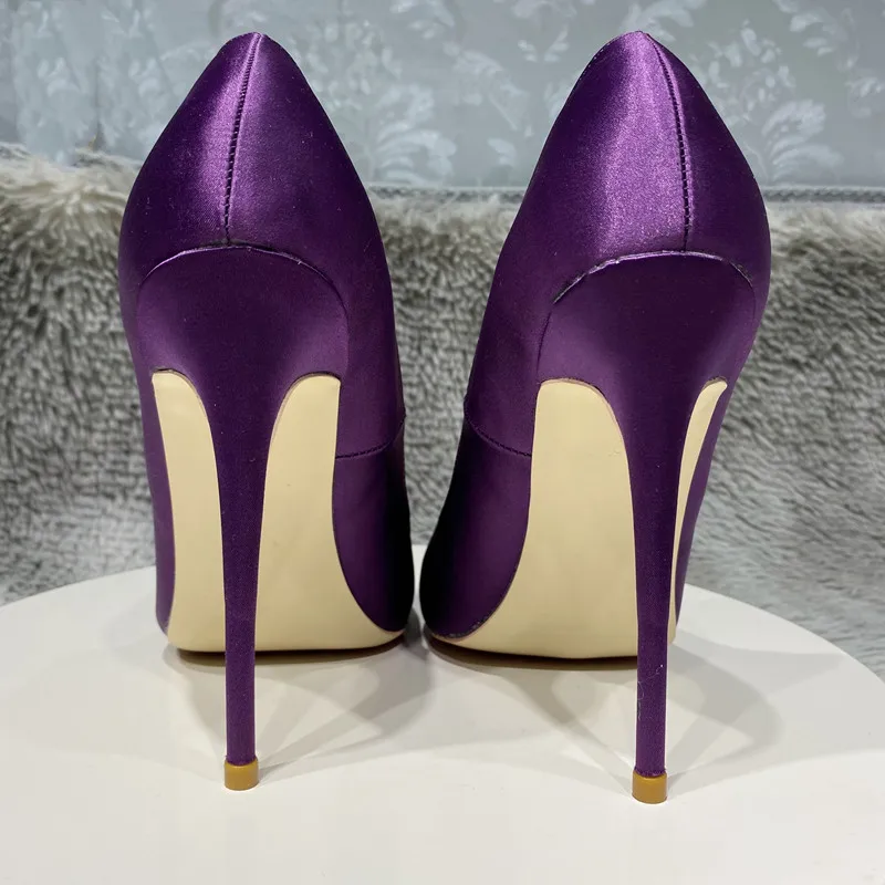 Tikicup Solid Purple Satin Silk Women Pointy Toe High Heel Wedding Bridal Shoes Elegant Ladies Slip On Stiletto Pumps Customize