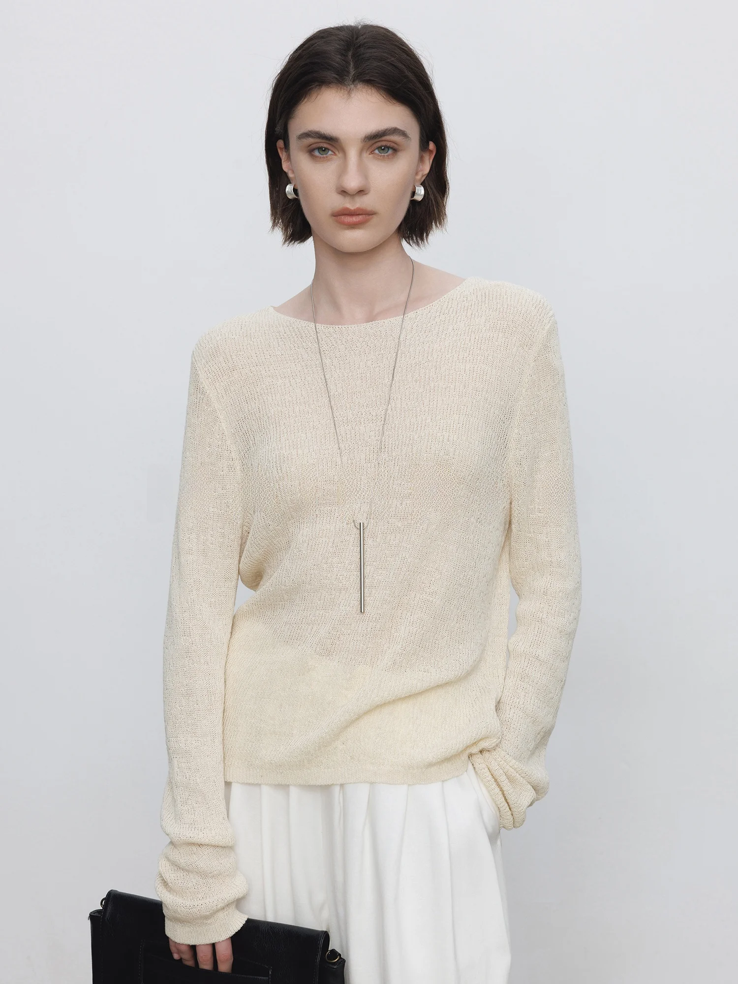 

Льняная футболка Maiherer с длинным рукавом, женская, весенняя, тонкая, с круглым вырезом, свободного кроя, повседневная, для носки на каждый день