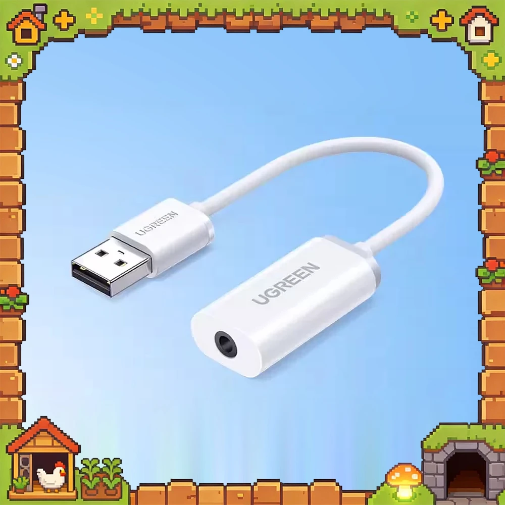 UGREEN 30712 External USB Sound Card USB-A to 3.5mm Headset Adapter 24bit 192kHz with Cable for PC Laptop PS4 PS5 Switch