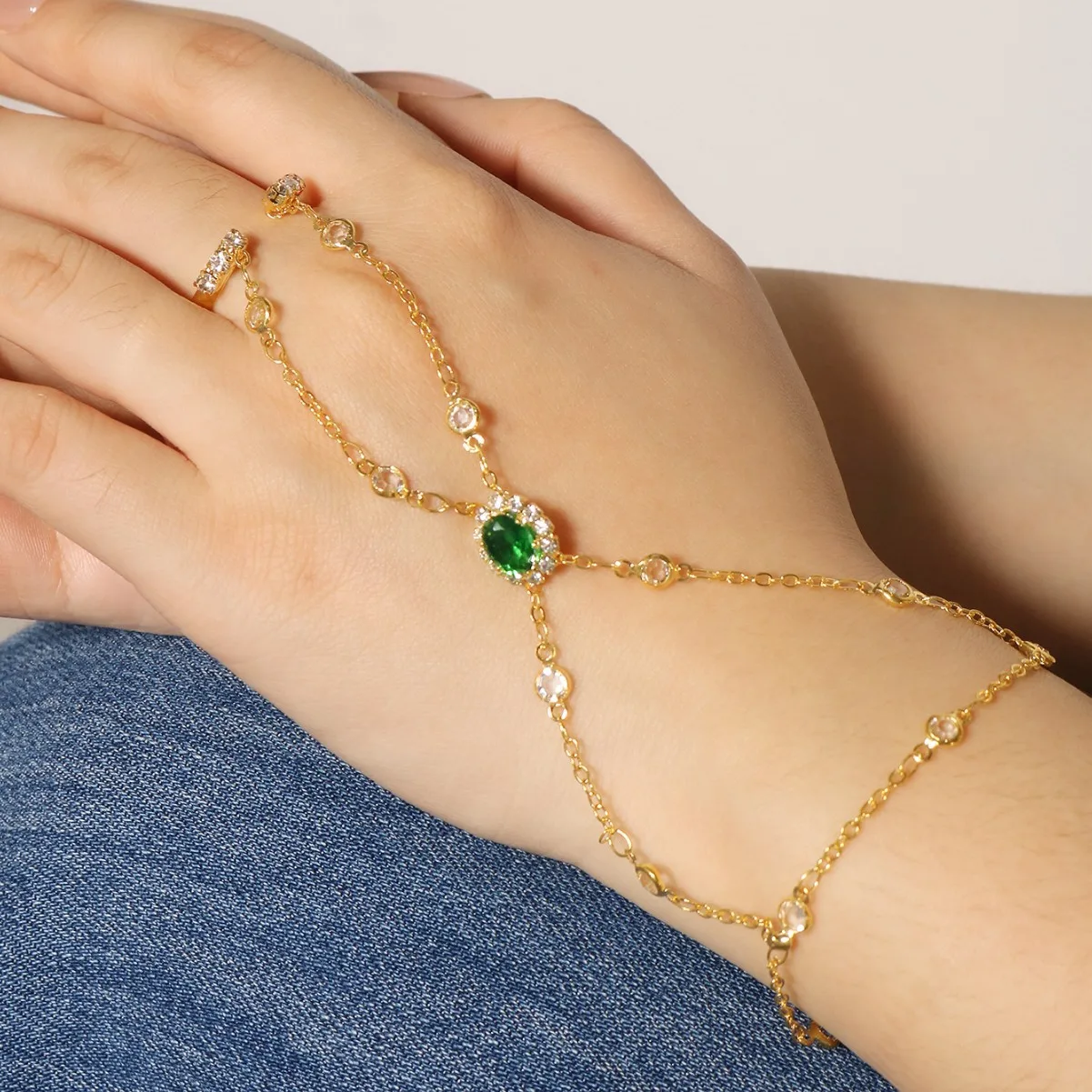 

Маленькие круглые украшения для рук, аксессуары, кольцо 2025, зеленый горный хрусталь для пальцев, трендовые браслеты, свадебный браслет на ладонь, цельный свадебный браслет