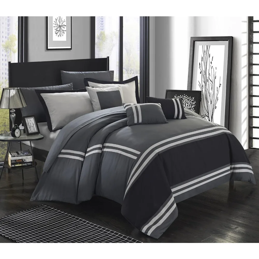 

Duvet Cover Set, Chic Home Zarah Colorblock Queen Size Comforter Sets, Duvet Cover Set