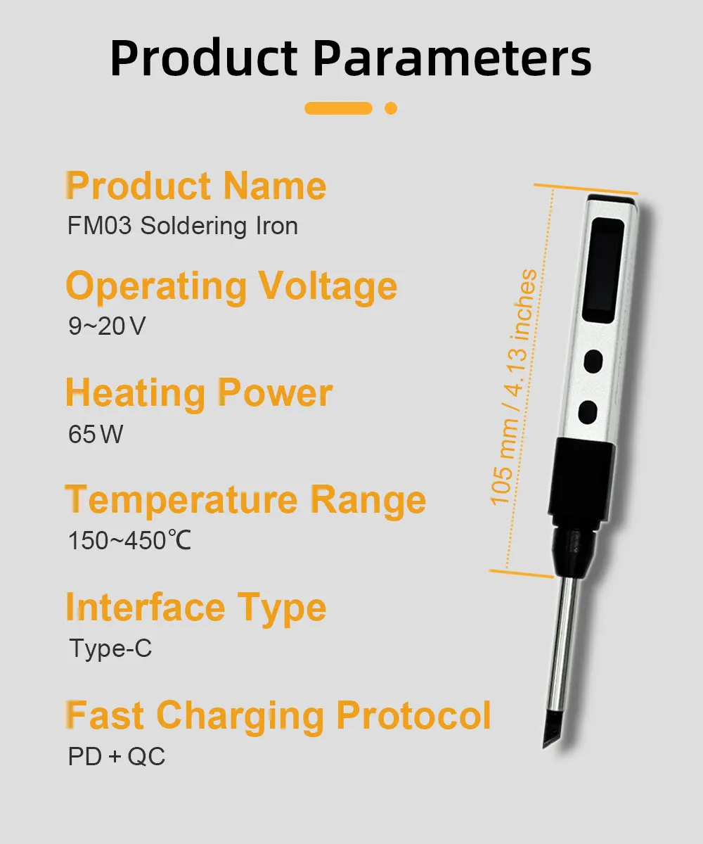 FMchip FM03 Pocket-sized Soldering Iron PD 65W Smart Adjustable Temperature Aluminum Alloy Digital Solder Station Tools T65 Tip