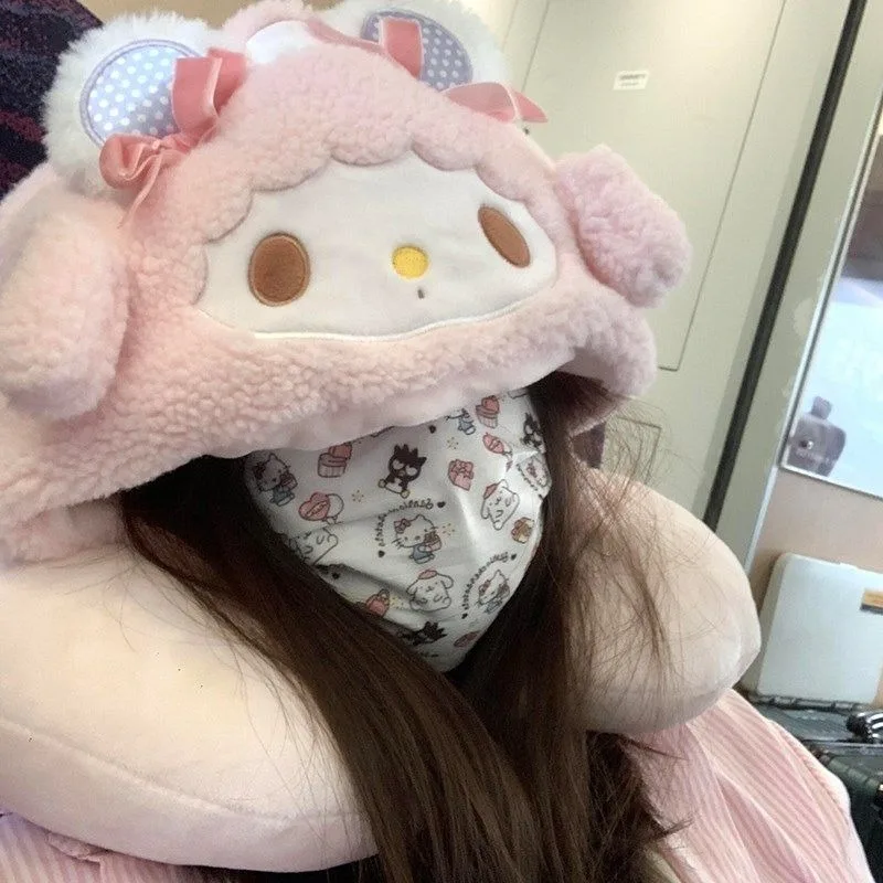 Kitty Hooded U-shaped Pillow Travel Pillow Cute Hooded Neck Pillow Portable Sleeping Artifact Airplane Car Outdoor Essential. view 2