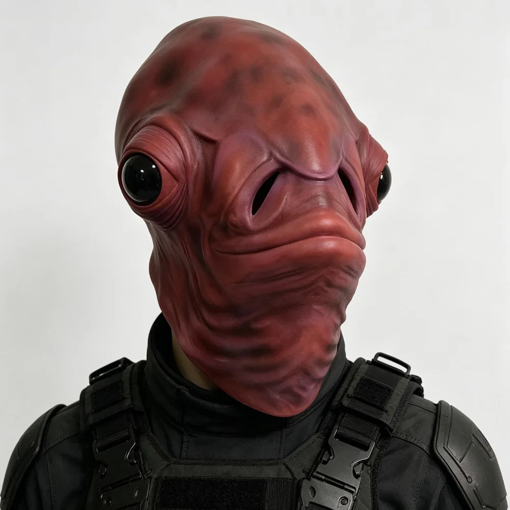 リアルな赤い魚のエイリアンフルヘッドラテックスマスクコスプレufoモンスターヘッドギアマスクハロウィンカーニバルパーティーコスチューム小道具