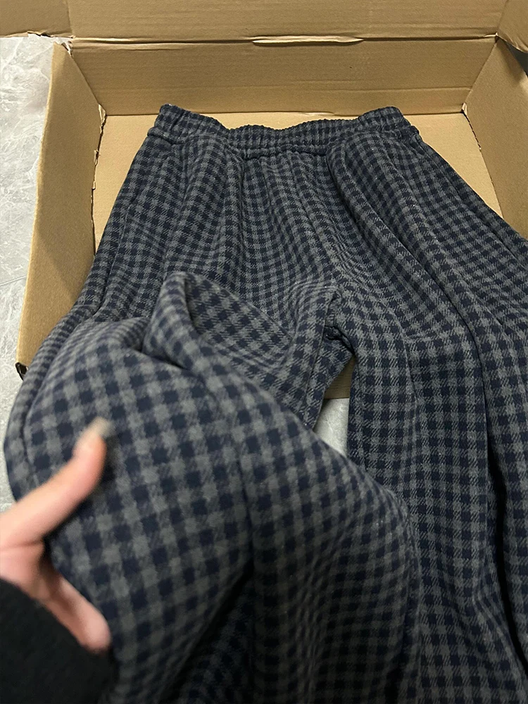 ارتفاع الخصر Fce اصطف منقوشة السراويل النسائية خريف شتاء 2024 جديد Sle التخسيس الدافئة فضفاض مستقيم الساق واسعة الساق بنطلون