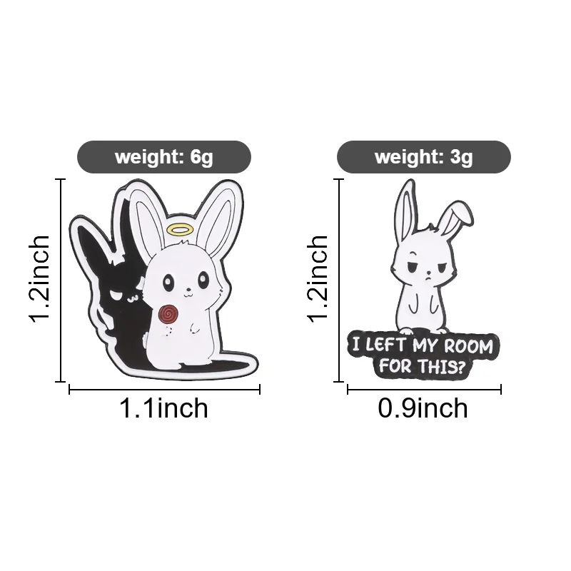 2 Cute Rabbit Animal Brooches, Cartoon English Quotes Enamel Badges, Unique Personalized Clothing Decorations, Small Gifts