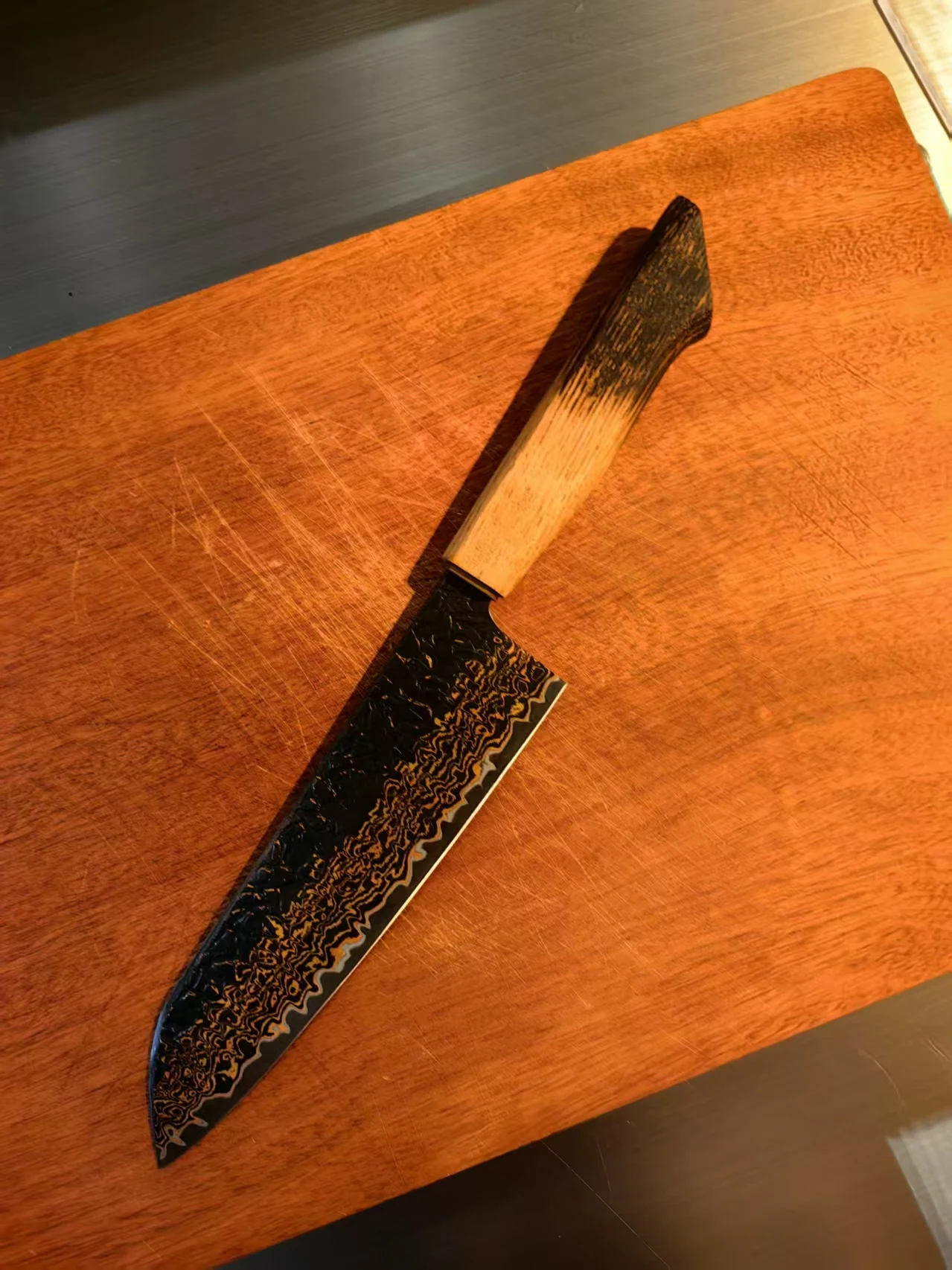 7 Inch Santoku Knife Tricolour Copper Damasus Steel Blade Cleaver Slicing Handmade Forged Kitchen Knives Japanese Chef Knife