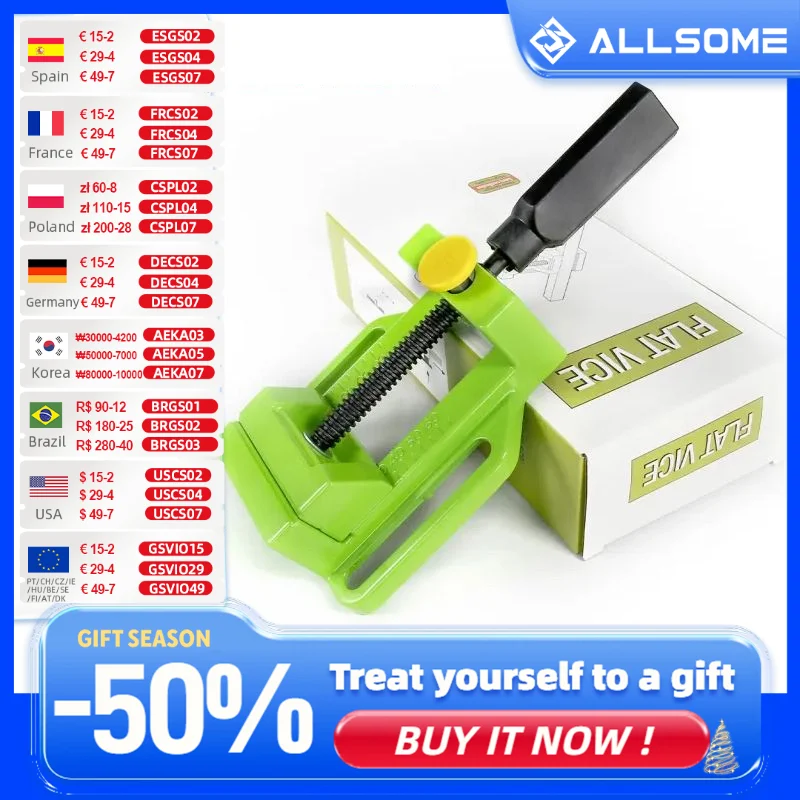 2.5 Inch Bench Flat Vise Tong Multifunction Aluminum Drill Press Vise Table For Milling Engraving Woodworking Power Tools