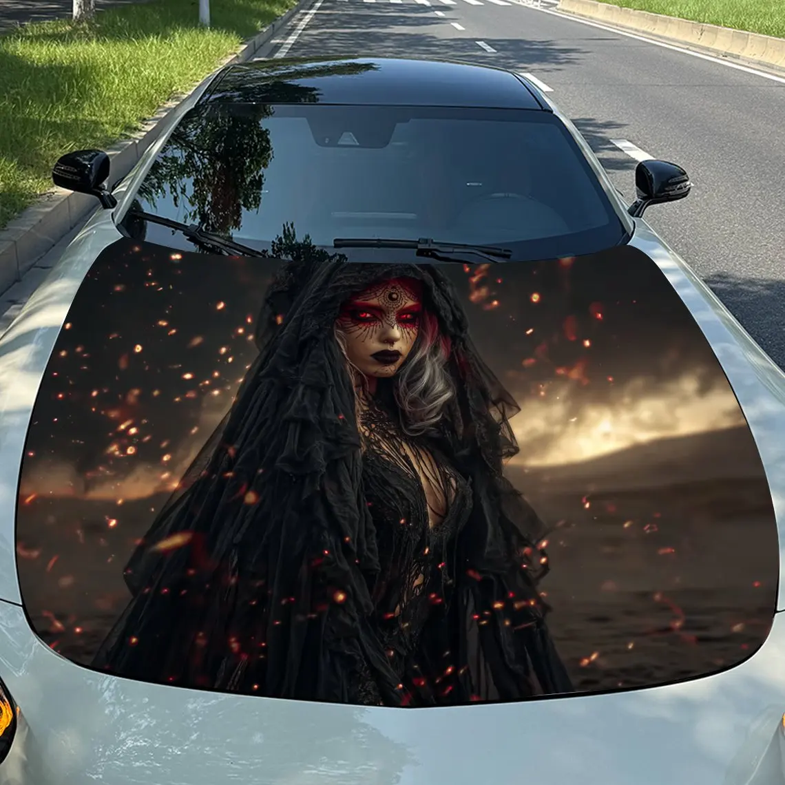 

Desert Red Eyes Woman Car Hood Stickers - Durable Self-Adhesive Vinyl Decals For Cars & Trucks, Weather-Resistant Automotive Ext