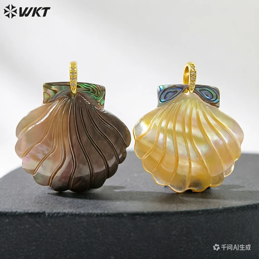 WT-JP467 Good Quality Delicate Various Natural Shells Splicing Conch Shape Pendants For Cute Necklaces Jewelry Design