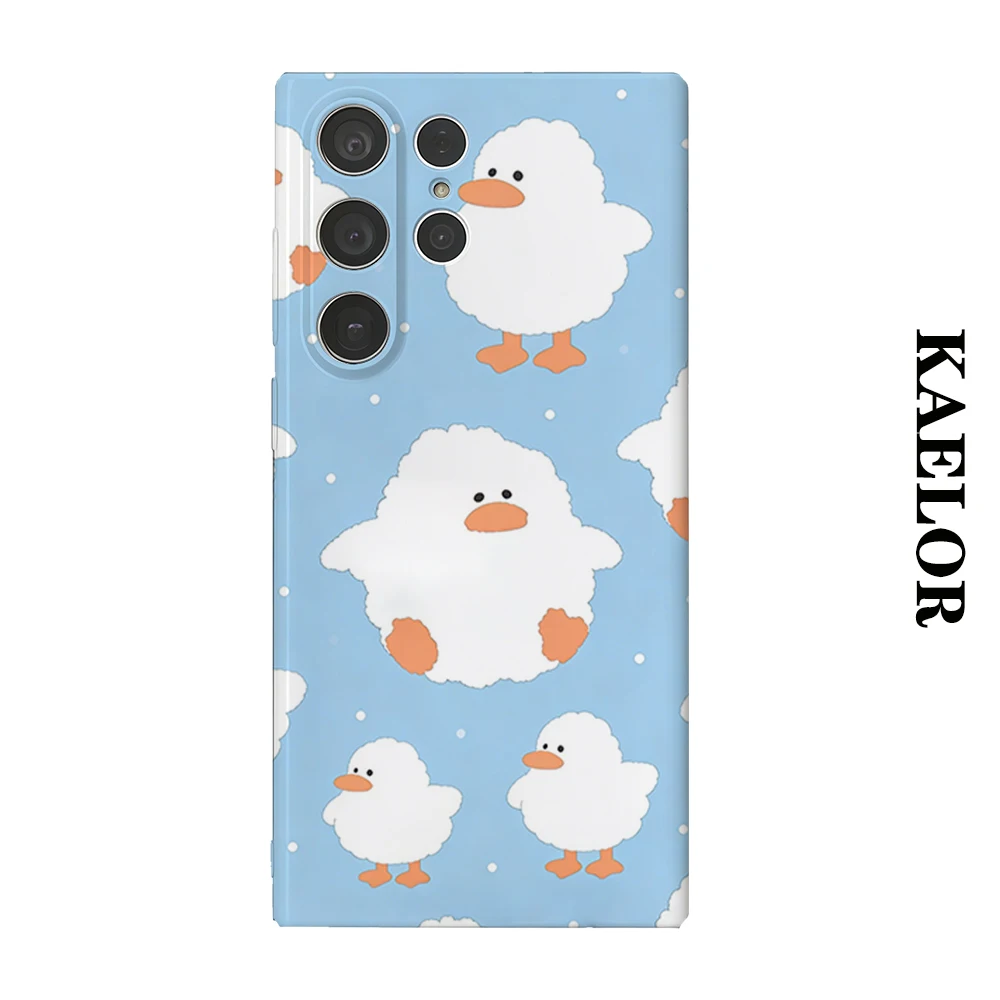 Fluffy White Duck Durable Shiny Double-layer Case for Samsung S26 Ultra S25 S24 S23 Plus Anti-drop Scratch Resistant Cover