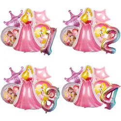 Disney Princess Aurora Sleeping Beauty Ariel Belle Foil Balloons Birthday Party Baby Shower Pink Crown Star Aluminum Foil Ballon