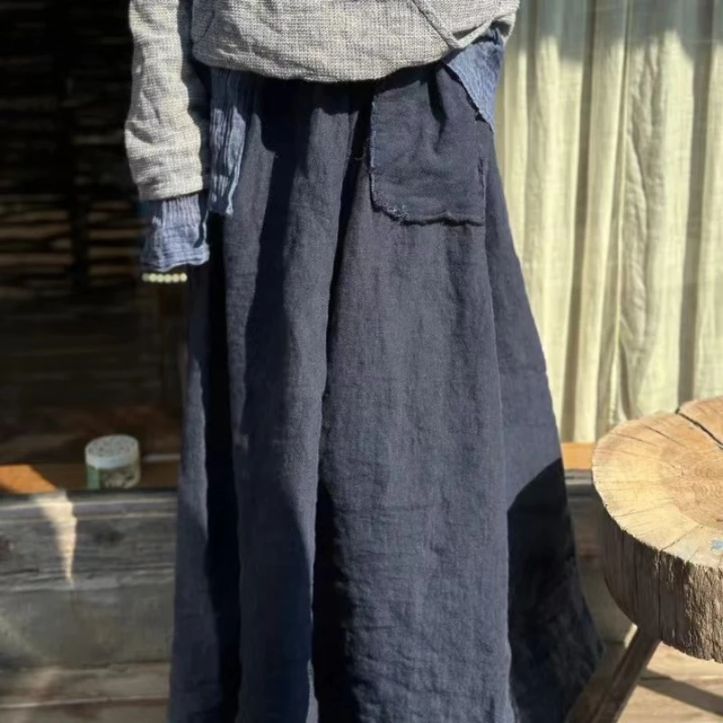 

Oversized Vintage Cargo Skirts Elastic Waist 2024 Women Casual Loose Long Skirt With Pockets Solid Color High Waist Midi Skirts