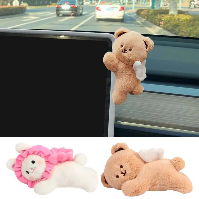 Dash Ornament Cute Animal Plushies Car Ornament Rearview Mirrors Decor Car Interior Decor Plush Dolls For Automobiles Car