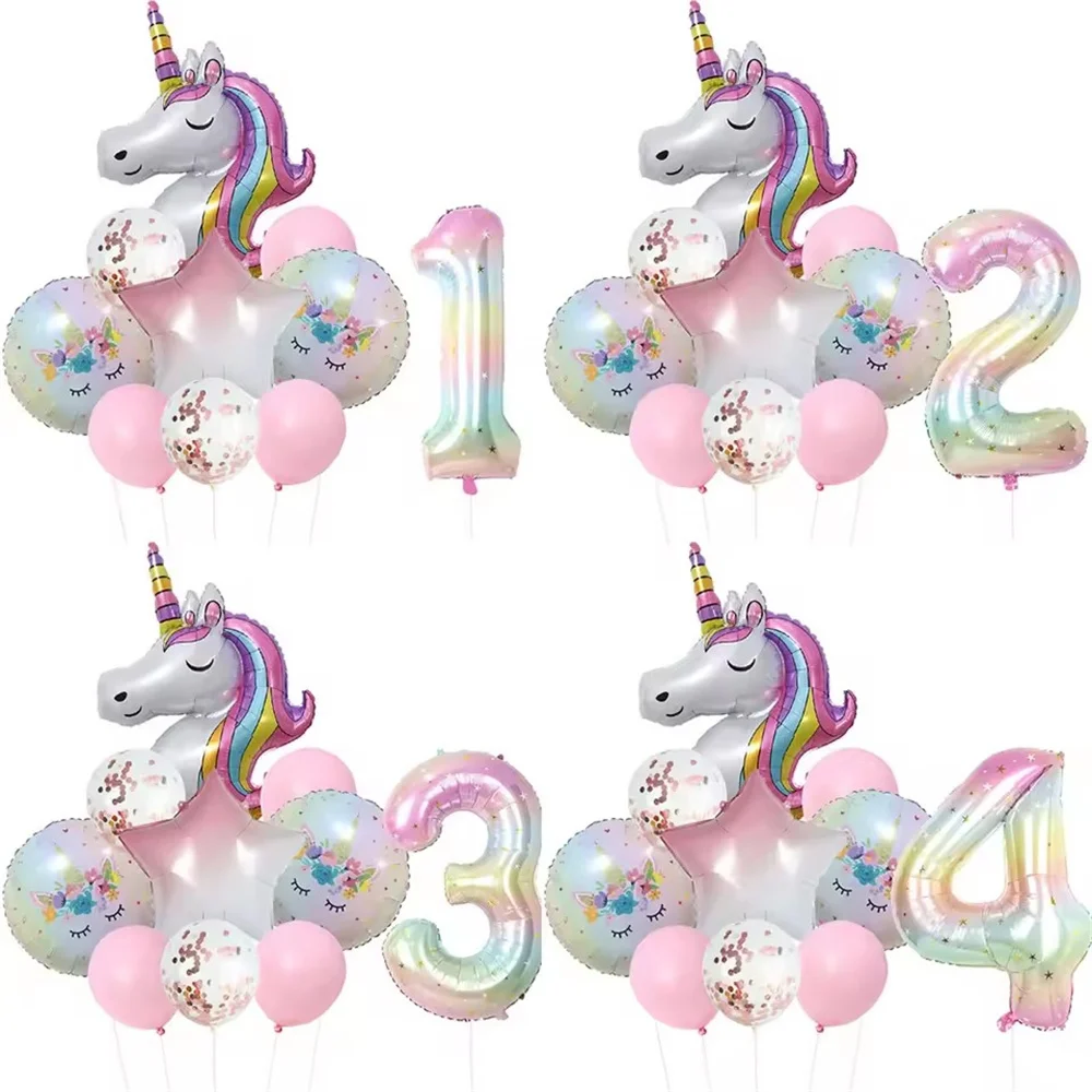 10pcs/set Rainbow Unicorn Party Balloons 40inch Gradient Color Digital Foil Balloons for Child Birthday Party Baby Shower Decor