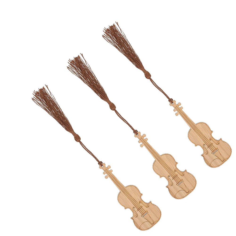 3 ชิ้นไวโอลินรูปร่างไม้ไผ่บุ๊คมาร์ค Creative Reading Markers น้ําหนักเบาเพลงของขวัญตกแต่งการออกแบบหน้า