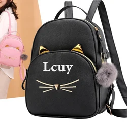 PU Cartoon Cat Backpack Personalized Name New Simple Lovely Women's Bag Custom Ladies Gift Backpack Black Pink Color