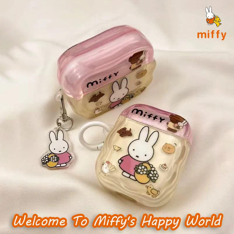 

Pick Flowers Miffy Earphone Shell Suitable for Airpods 4 3 2 Pro Cartoon Kawaii Anti Drop Earphone Case Anime Accessories Gifts