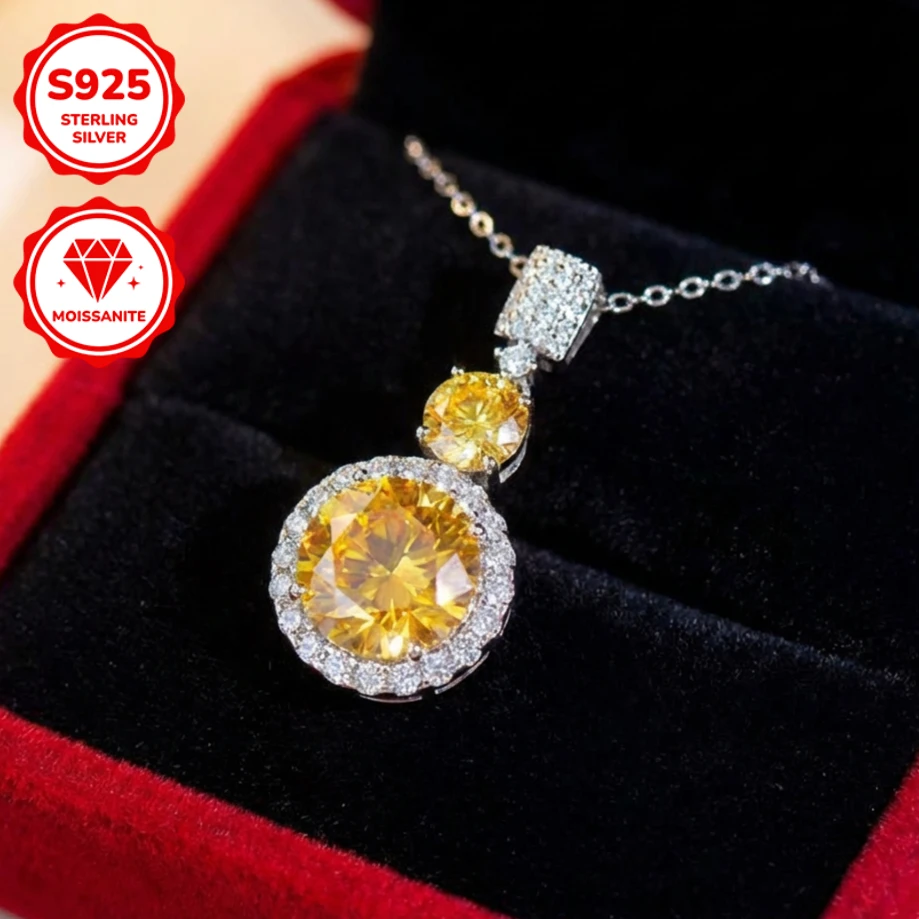 

1pc 6.0 Carat A Luxurious Round Pendant Necklace with Yellow Moissanite and A Square Necklace in S925 Sterling Silver.