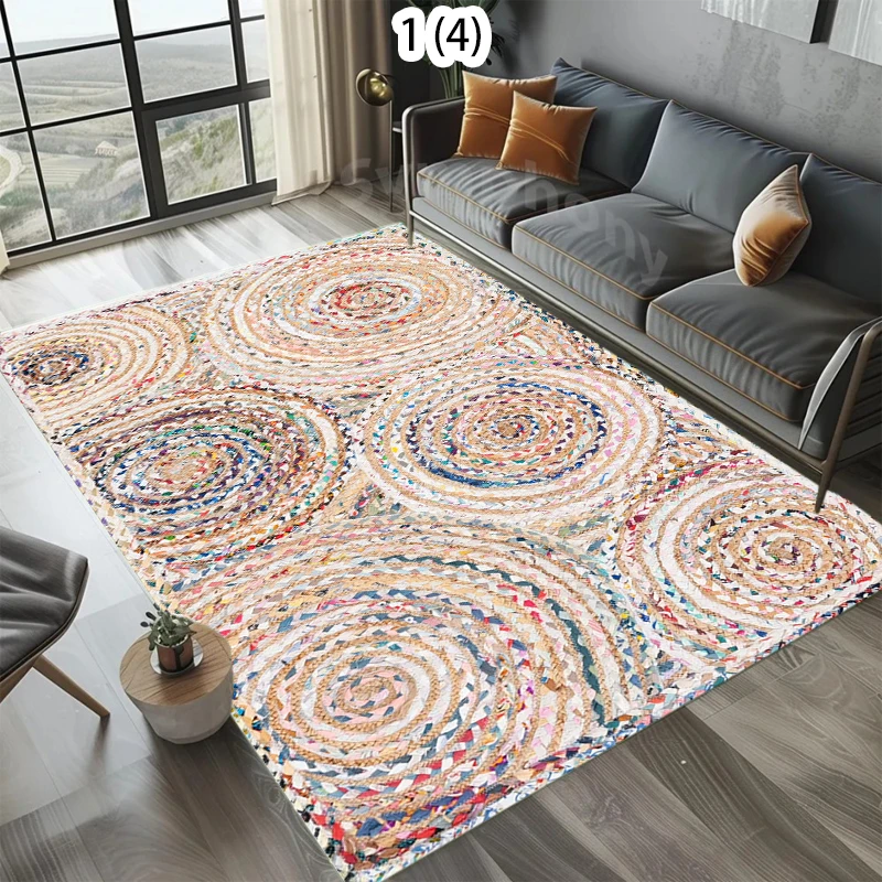 Boho Area Rug Blue Spiral Circle Print Carpet Soft Non-Slip Floor Mat Bohemian Geometric Rug for Yoga Meditation Vintage Decor