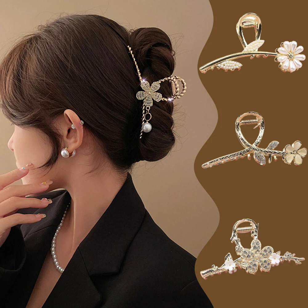 11cm Butterfly hair accessory fashion Flower shaped hair clip Pearl Water Diamond shark clip at the back of the head