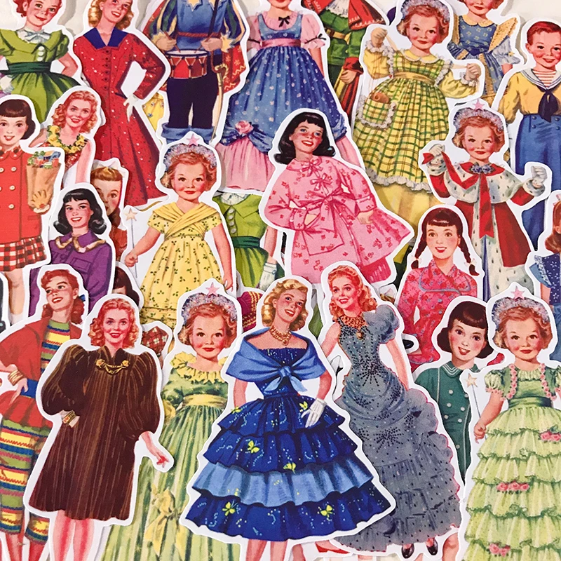 36 pcs Retro paper doll cute girl boy princess stickers for Home decor on laptop decal fridge skateboard doodle toy sticker