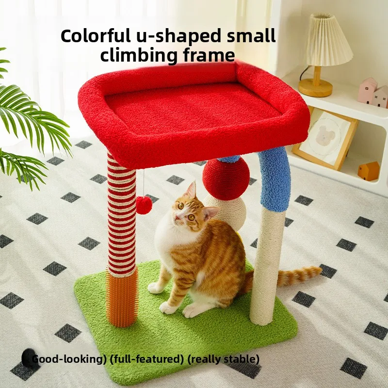 Colorful Integrated Compact Cat Tree Condo Scratching Post Platform Space Saver Sisal Rope Toy Cat Climbing Tree Furniture