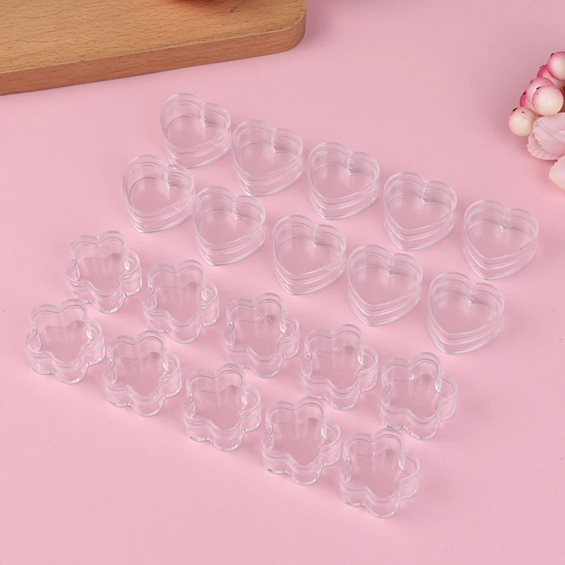 Petite boîte de rangement transparente en plastique pour nail art, conteneur de fleurs, cœur pour bricolage, accessoire de parfum, bijoux, perles, 10 pièces