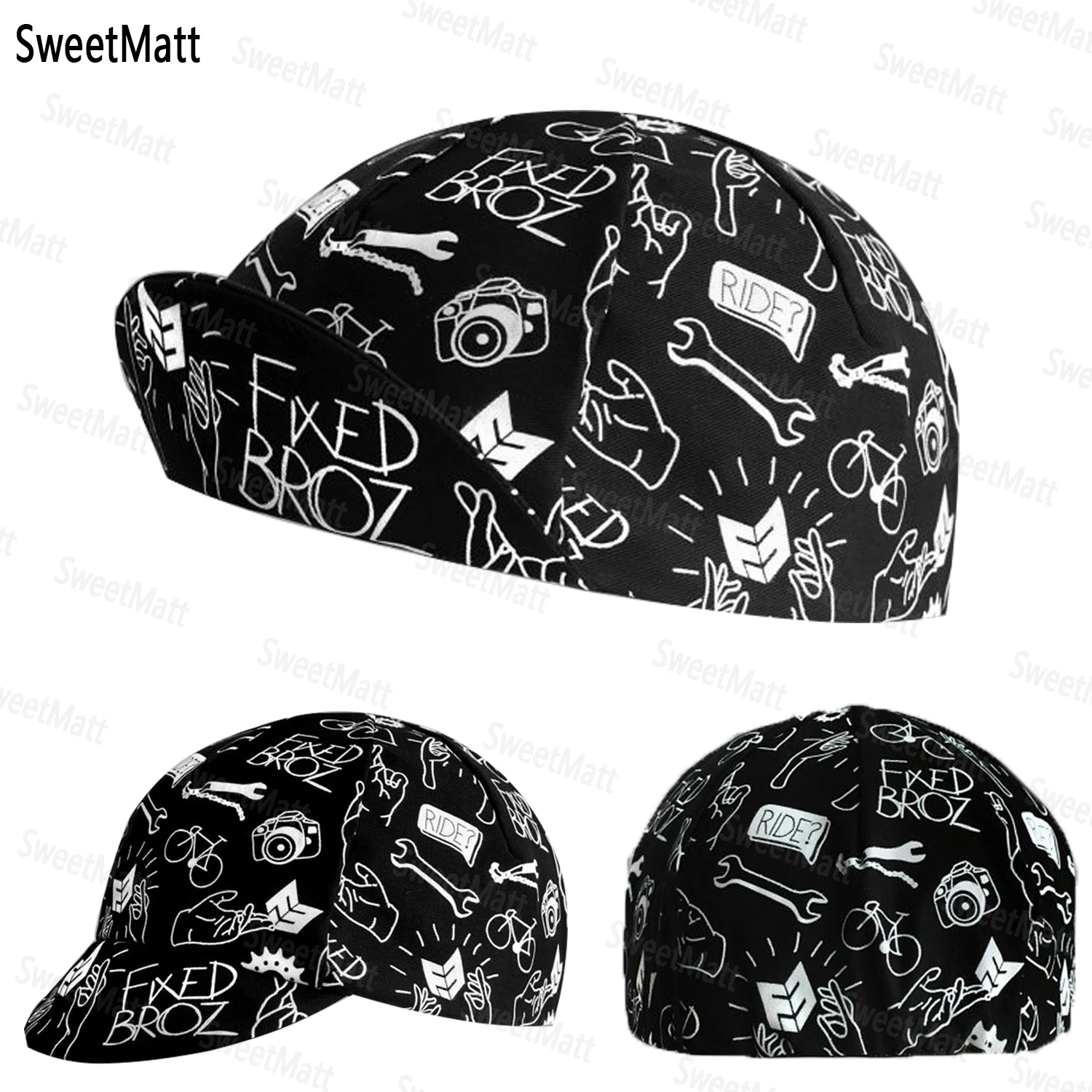 SweetMatt Classic Retro Black Series Polyester Fahrrad-Herrenkappen, Sommer, atmungsaktiv, schnell trocknend, Fahrradhut, Radfahren, Sport, Sturmhaube – Detail 21