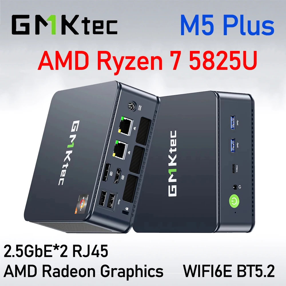 GMKtec M5 Plus AMD Ryzen 7 5825U Mini PC DDR4 3200Mhz M.2 SSD Windows 11 Pro WIFI6 BT5.2 سطح المكتب مكتب كمبيوتر صغير كمبيوتر ألعاب