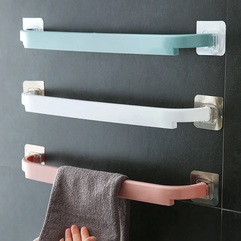 Color Towel Rack Towel Rod Towel Holder Wall Track Rack Self-adhesive Wall Mounted Bathroom Kitchen Rust Proof Household