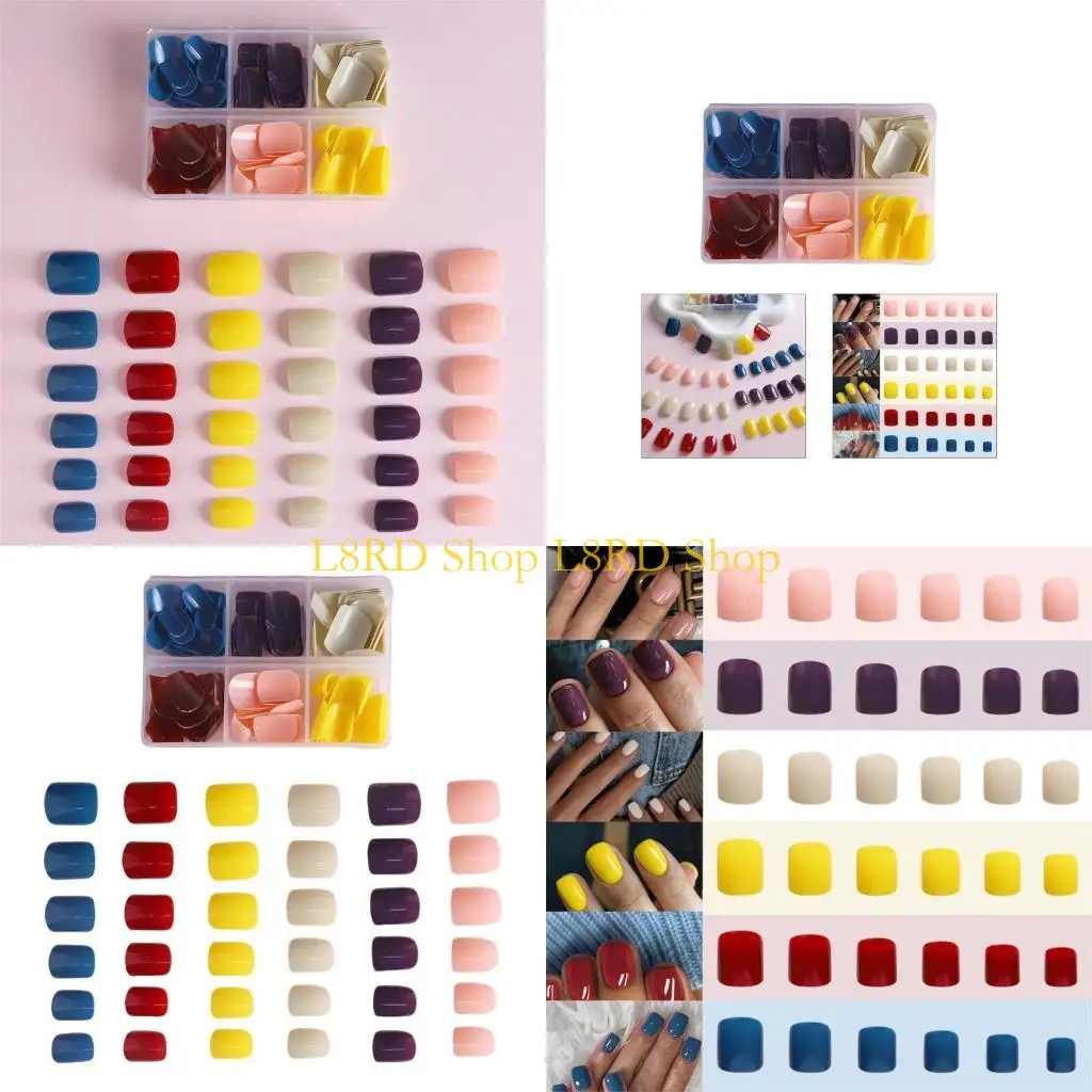 

L8RD 144 Pcs/Box Soft Gels Nails Tips Full Cover on Nails Short Press On Nails Solid Color False Nails