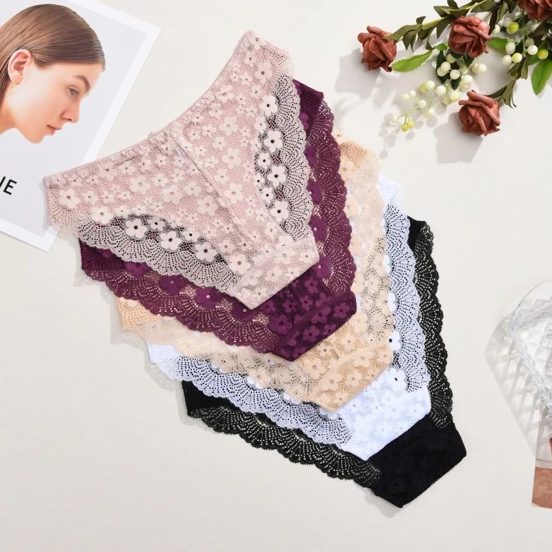 4 шт., удобные мягкие трусы с цветочным бантом, женские сексуальные кружевные трусики с низкой талией, изысканное ажурное женское нижнее белье, большой размер S-XL, новинка