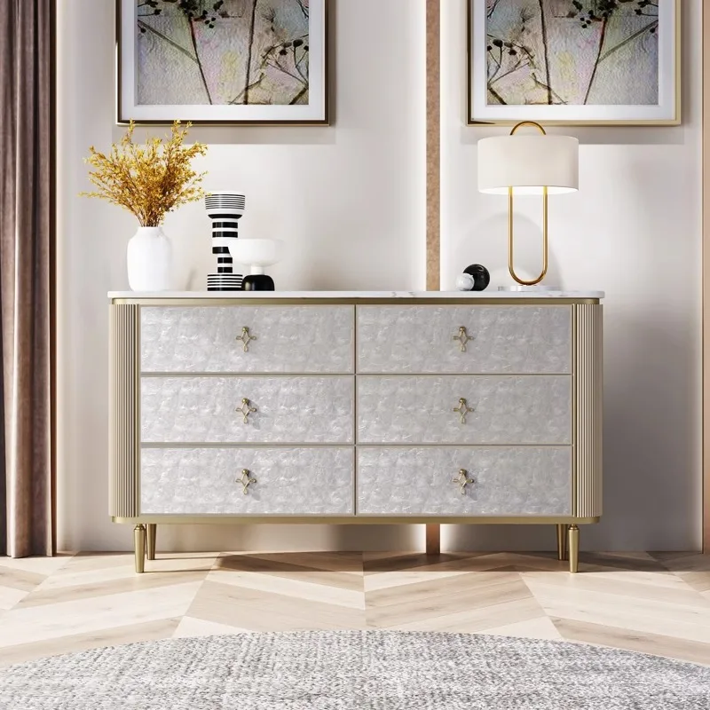 

American light luxury chest of drawers, bedroom TV cabinet, living room solid wood chest of drawers, modern simple marble