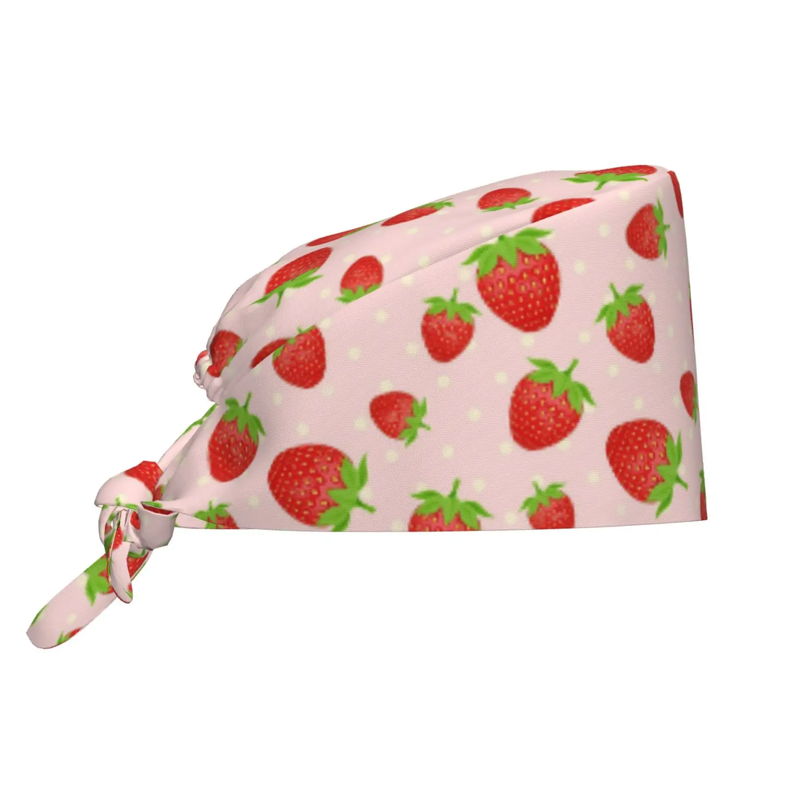Strawberry Pink Printed Work Cap for Both Men and Women Nurse Doctor Surgical Cap with Elastic Band and Drawstring Rear End Cap
