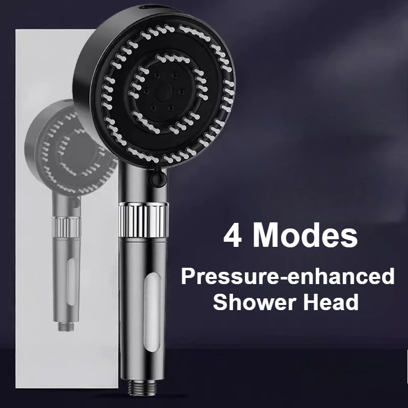 Cabeça de chuveiro de alta pressão para banheiro, 4 modos de filtro, massagem poderosa, spa, chuveiro portátil, economia de água, acessórios de chuveiro