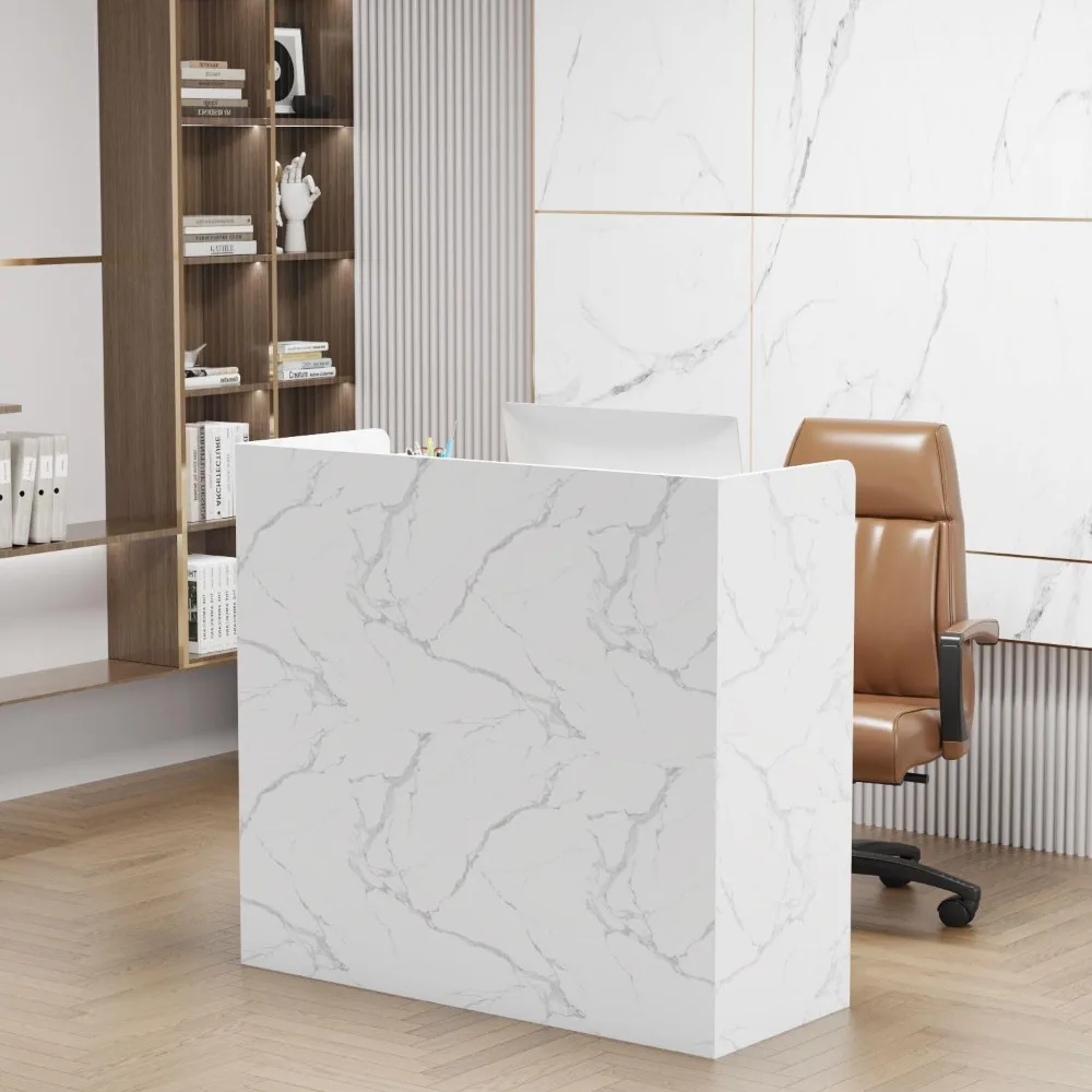 

Reception Desk Counter for Checkout & Retail, Front Desk Reception Counter with Large Storage, Silver Tapes