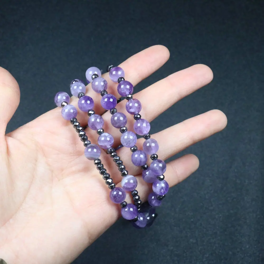 Natural Amethyst String Beads Necklace For Women Catholic Christ Rosary Necklaces Men Hematite Crosses Pendant Necklace Jewelry