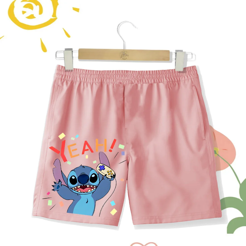 Children's Clothing Beach Pants Boys and Girls Cartoon Printed Stitch Shorts Soft and Comfortable Breathable Elastic Fabric