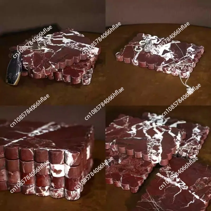 Light luxury Advanced Creativity Purple Red Natural Marble Tray Living Room Desktop Decoration ornaments Jewelry Storage Tray 3