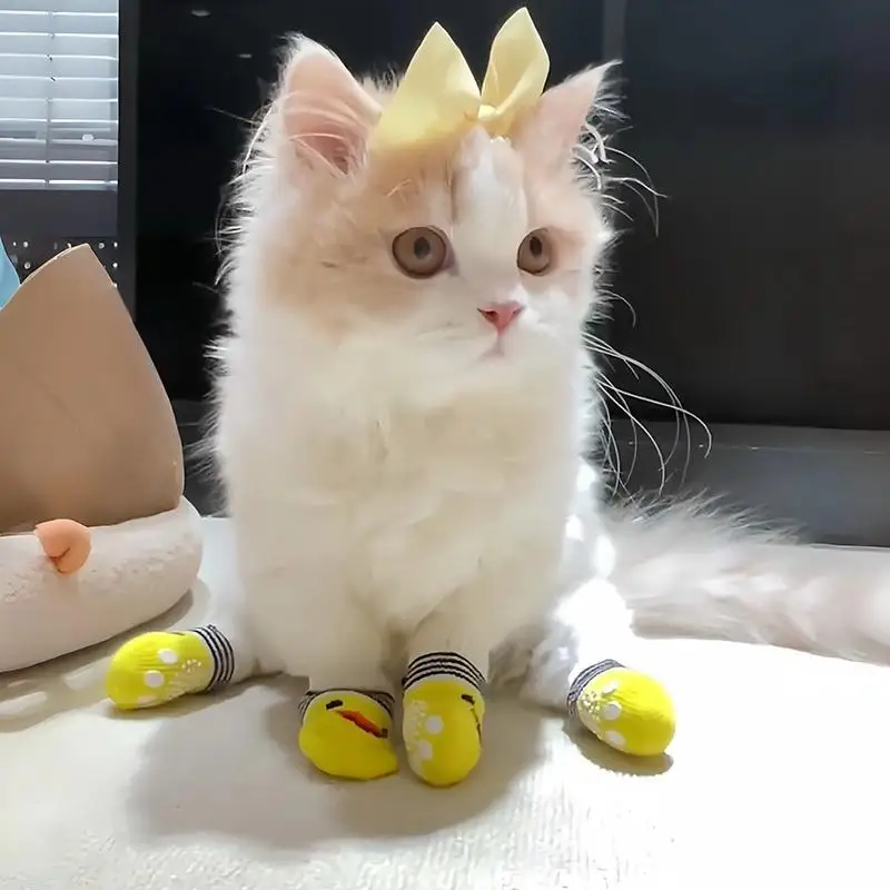 4Pcs Cartoon Pet Cat Dog Floor Anti-slip Socks Prevent Scrat