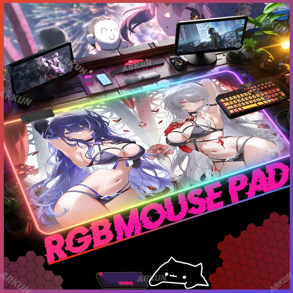 

Large RGB Hot Sex Acheron Fashion Cool Honkai Star Rail Mouse Pad Gaming 90x40 LED Mat Gamer Table Pad PC Desk XXL Gaming Mat