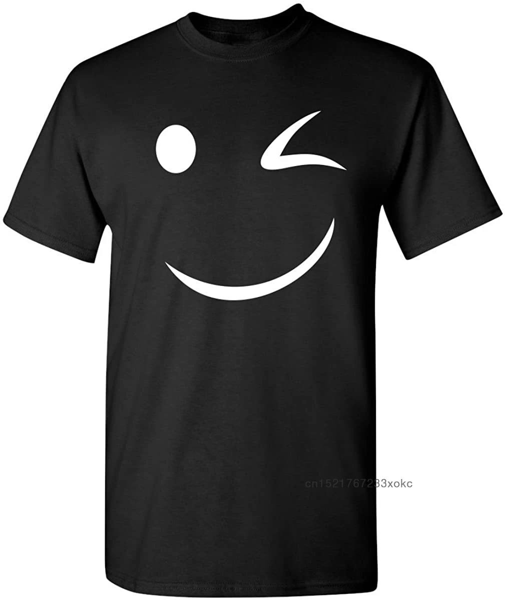 Guys Simple Tees Wink Smile Men Adult Humor Graphic T-shirts Cotton Fabric Novelty O-neck Tops Funny T Shirt