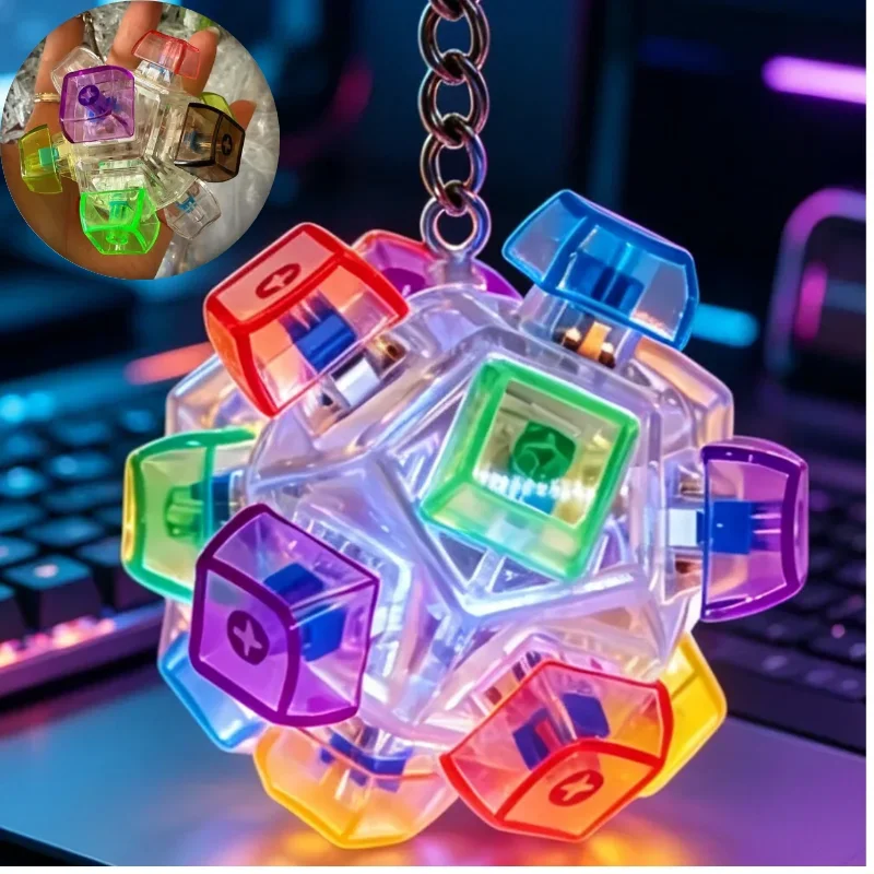 IN STOCK Creative Transparent Stress Relief Mechanical Keyboard LED Light Up Fidget Keychain with 4/9/12 Buttons Keyring