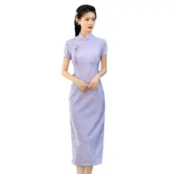 2024春季新款紫色蕾絲旗袍,青春時尚改良版女童修身旗袍,優雅旗袍 8 最佳銷售 女式旗袍 - №5